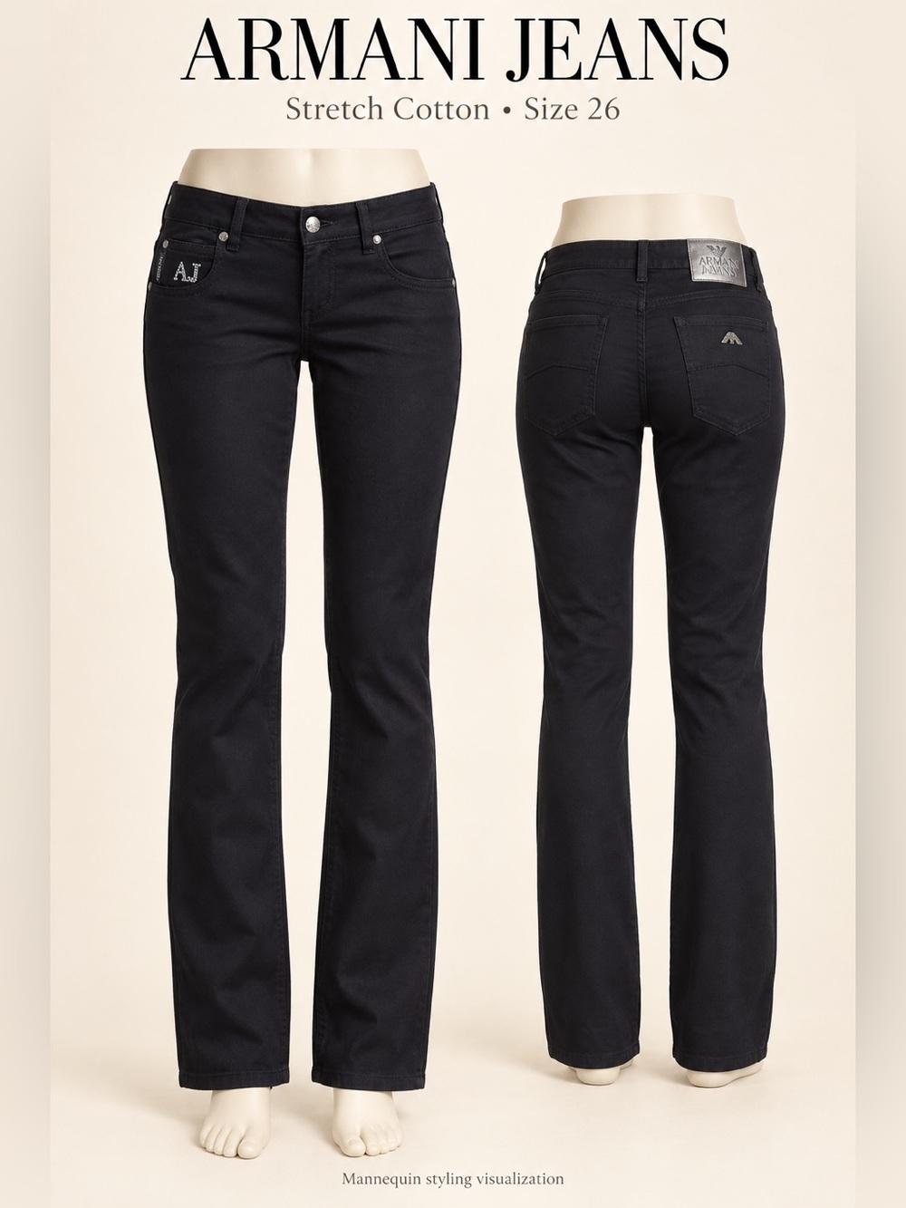 Armani Jeans Womens Stretch Cotton Jeans Size 26 AJ Rhinestone Logo